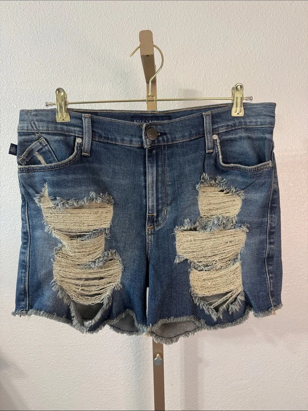Rock & Republic Distressed Dark Blue Denim Cutoff Shorts- Size 14- NWOT